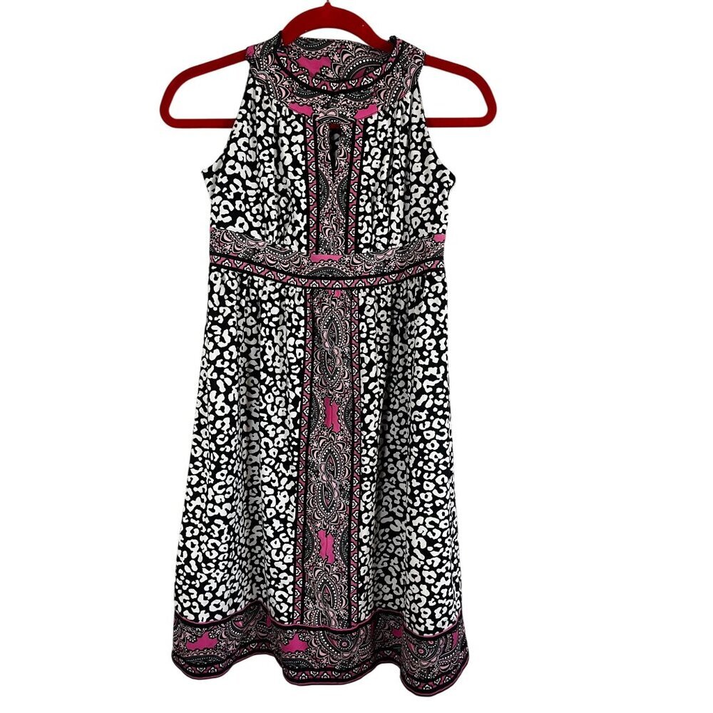 Retro Floral Halter Animal Print Dress Pink S Colorful Preppy Chic Boho Festival